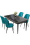 Hanah Home Juego de Mesa y Sillas de Comedor de 5 Piezas, Mármol Negro y Turquesa